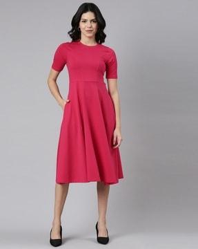 women fit & flare dress with short sleeves