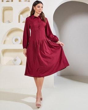 women fit & flare dress with spread collar
