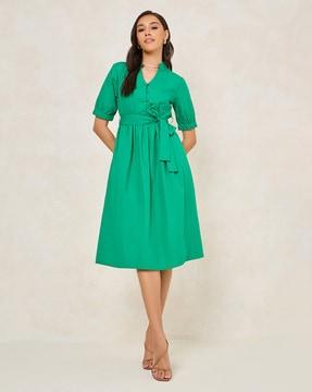 women fit & flare dress with tie-up belt