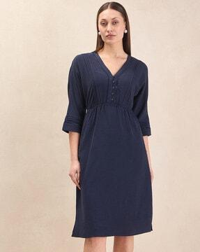 women fit & flared dress with v-neck