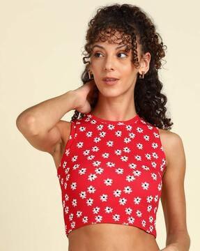 women fitted floral print sleeveless top