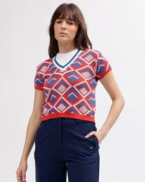 women fitted geometric print t-shirt