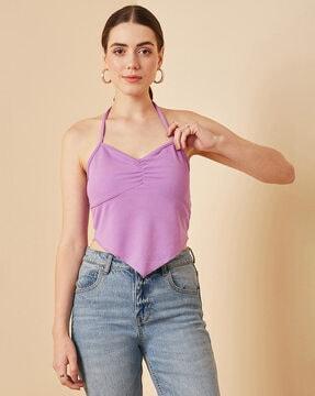 women fitted halter-neck crop top