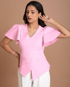 women fitted overlap peplum top