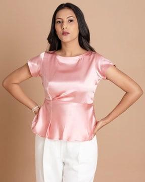 women fitted satin peplum top