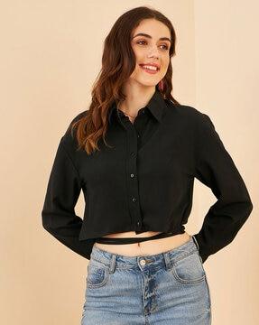 women fitted shirt top with waist tie-up