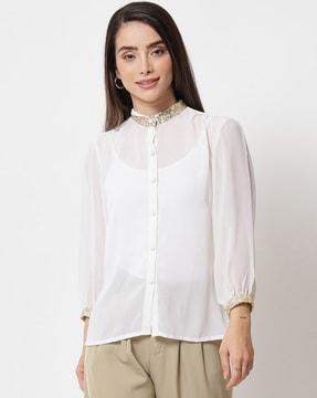 women fitted shirt with embellished accent