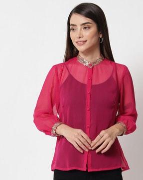 women fitted shirt with embellished accent