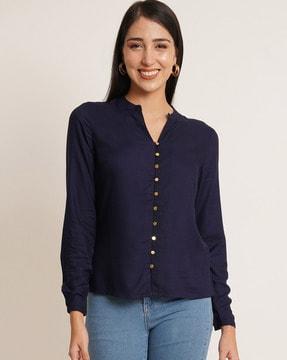 women fitted shirt with mandarin collar