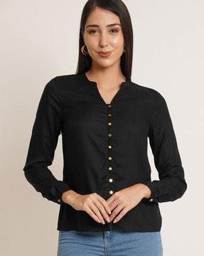 women fitted shirt with mandarin collar