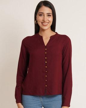 women fitted shirt with mandarin collar