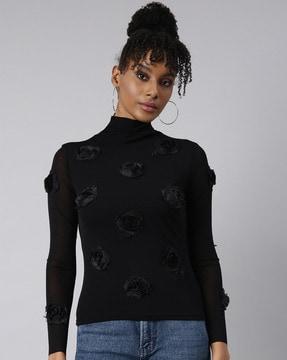 women fitted top with floral applique