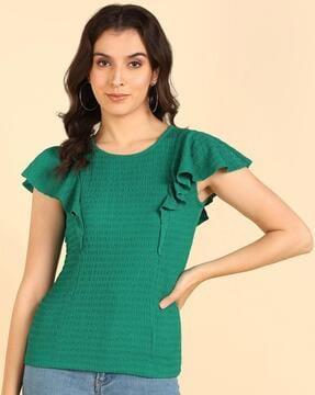 women fitted top with ruffle sleeves