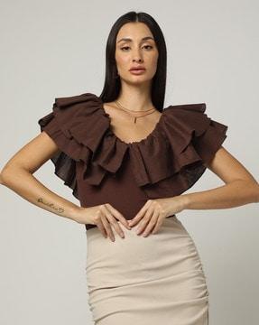 women fitted top with ruffles