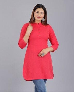 women fitted tunic with button accent