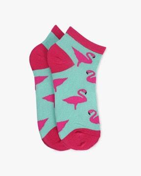 women flamingo pattern ankle-length socks