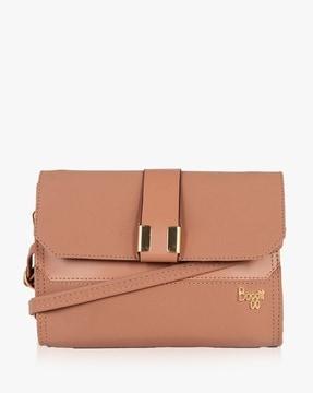 women flap-over sling bag with detachable strap