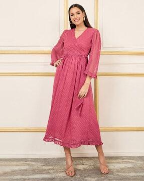 women flare sleeve wrap a-line maxi dress