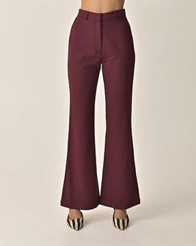 women flared fit flat-front pants
