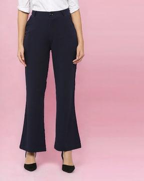 women flared flat-front trousers