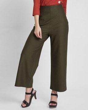 women flared flat-front trousers