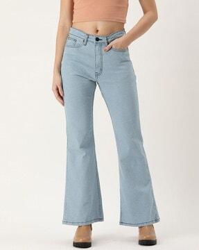 women flared high rise stretchable jeans