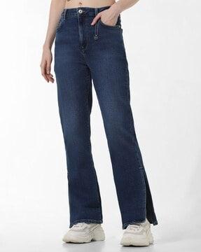 women flared jeans with 5-pocket styling