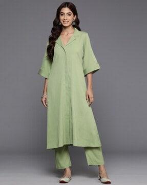 women flared kurta set with bracelet sleeves