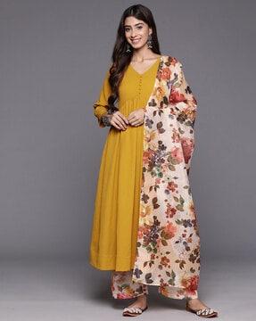 women flared kurta with floral print pants & dupatta