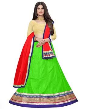 women flared lehenga choli & dupatta set with lace border