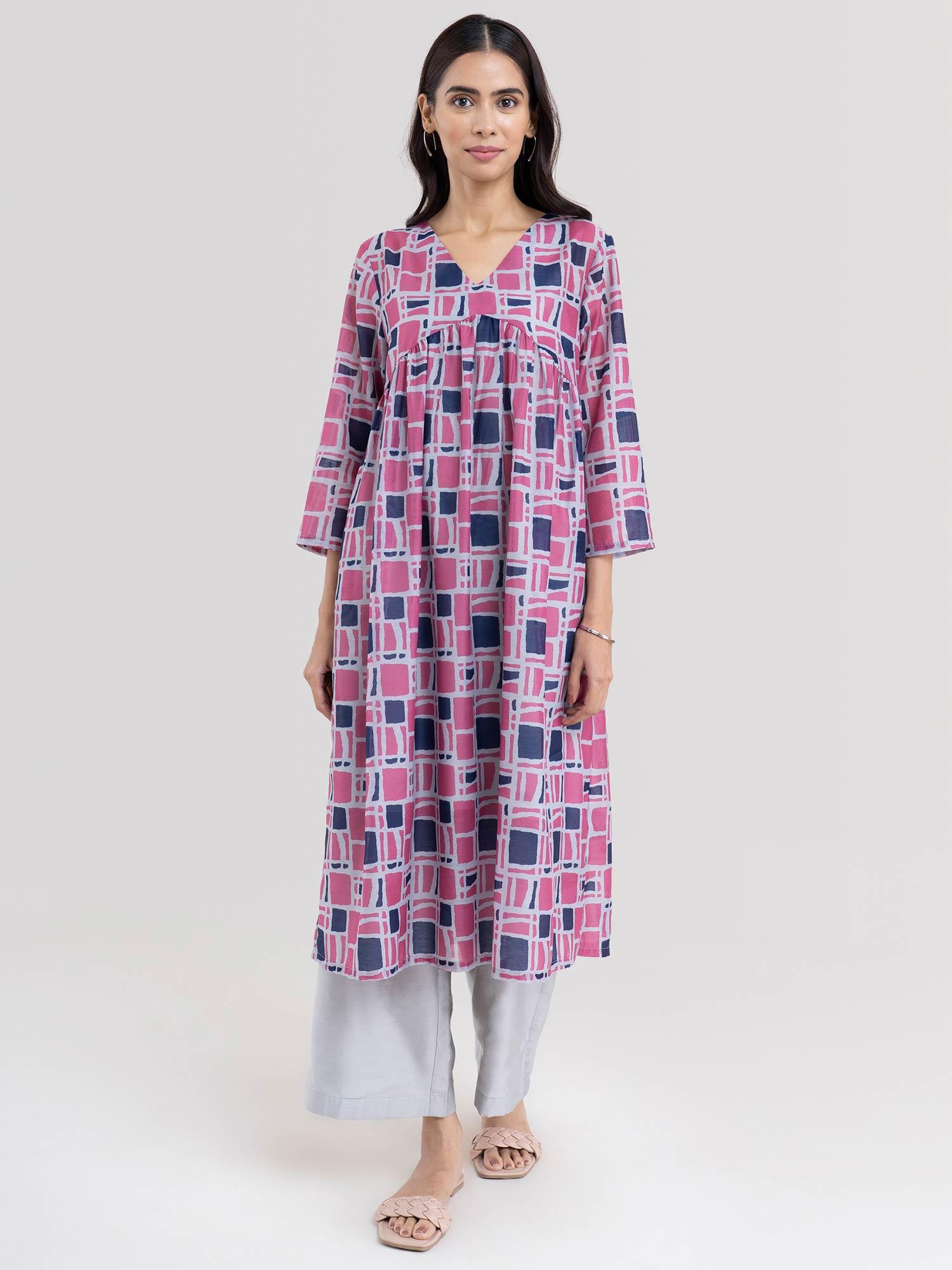 women flared multicolor abstract print kurta