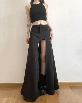 women flared skirt with side-slit