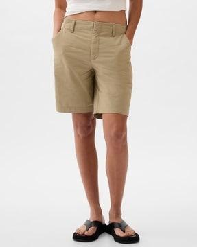 women flat-front bermuda shorts with pockets