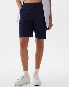 women flat-front bermuda shorts with pockets