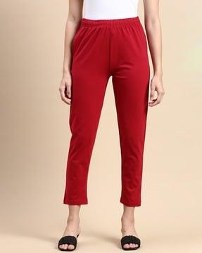 women flat-front chinos with elasticated waistband