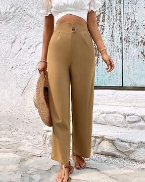 women flat-front flared chinos