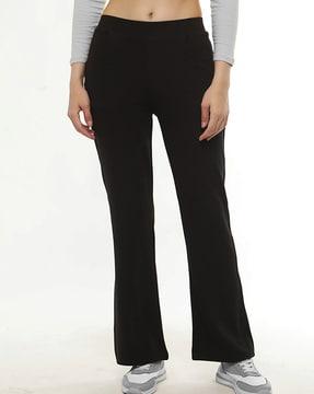 women flat-front flared trousers