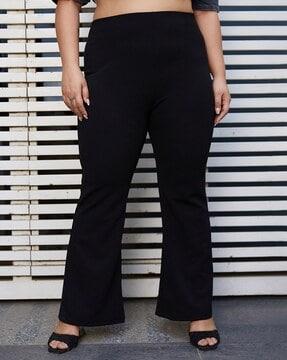 women flat-front flared trousers