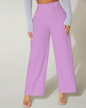 women flat front relaxed fit trousers