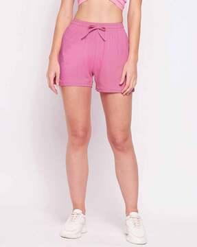 women flat-front shorts with drawstring waist