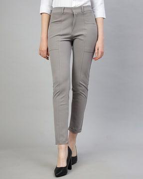 women flat-front skinny fit trousers with insert pockets