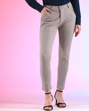 women flat-front slim fit trousers