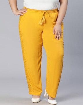 women flat-front straight-fit pants with drawstrings