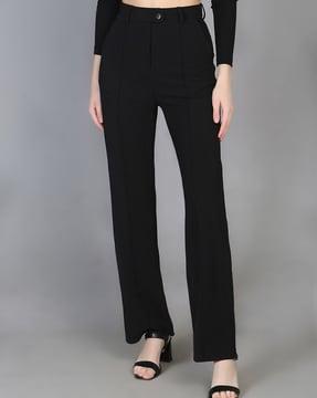 women flat front straight fit pants