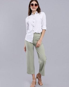 women flat-front straight fit trousers with insert pockets