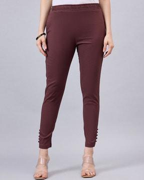 women flat-front tapered fit trousers