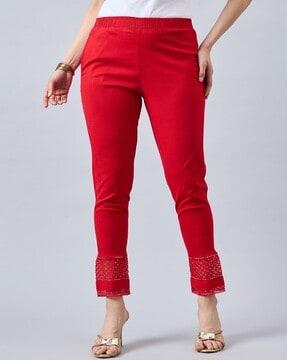 women flat-front tapered fit trousers