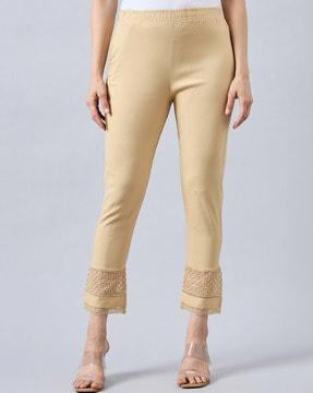 women flat-front tapered fit trousers