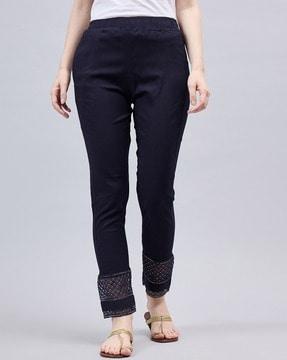 women flat-front tapered fit trousers