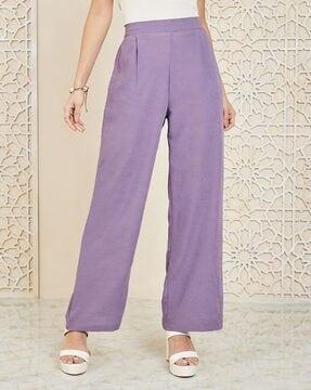 women flat front wide leg trousers